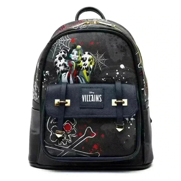 NWT WondaPOP Vegan Leather Disney Mini Backpack VILLIANS Cruella Deville Black - Picture 1 of 7